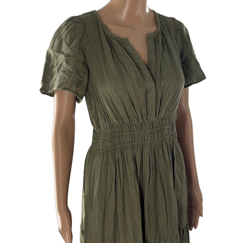 Anthropologie Moss Green Somerset Tiered V Neck Cotton Maxi Dress - Picture 6 of 11